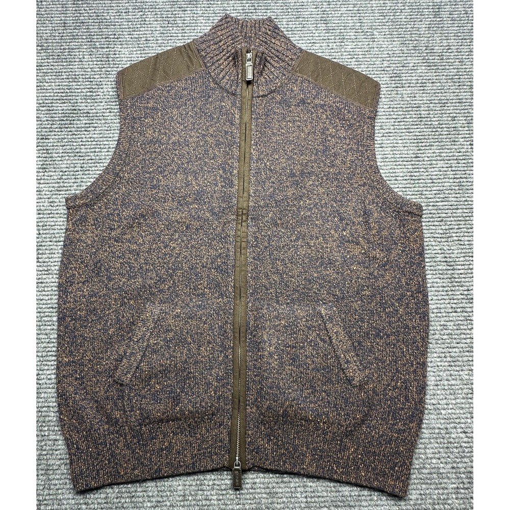 Cremieux Sweater Vest Mens Large Brown Full Zip Mock Neck Pockets Wool Blend